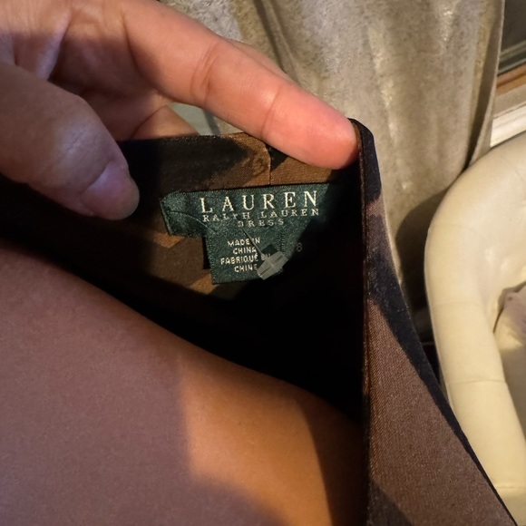 Ralph Lauren Brown and Black Sheath Dress with V-Neck and 3/4 Sleeves - Picture 8 of 10